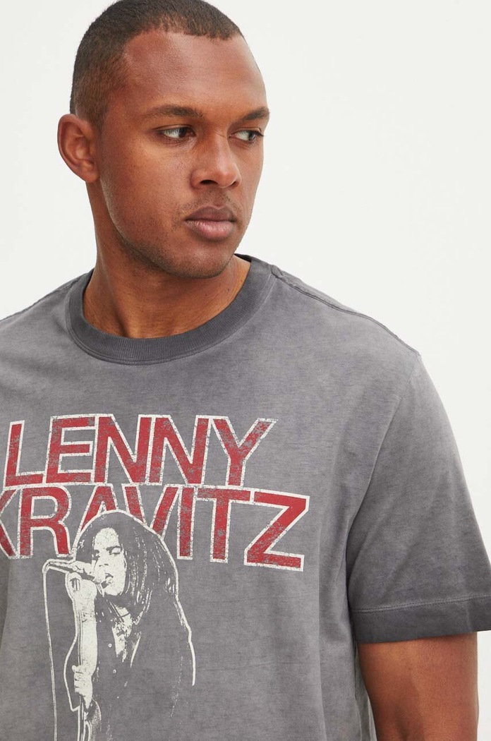 T-shirt bawełniany męski Lenny Kravitz kolor szary szary RS24-TSMC70