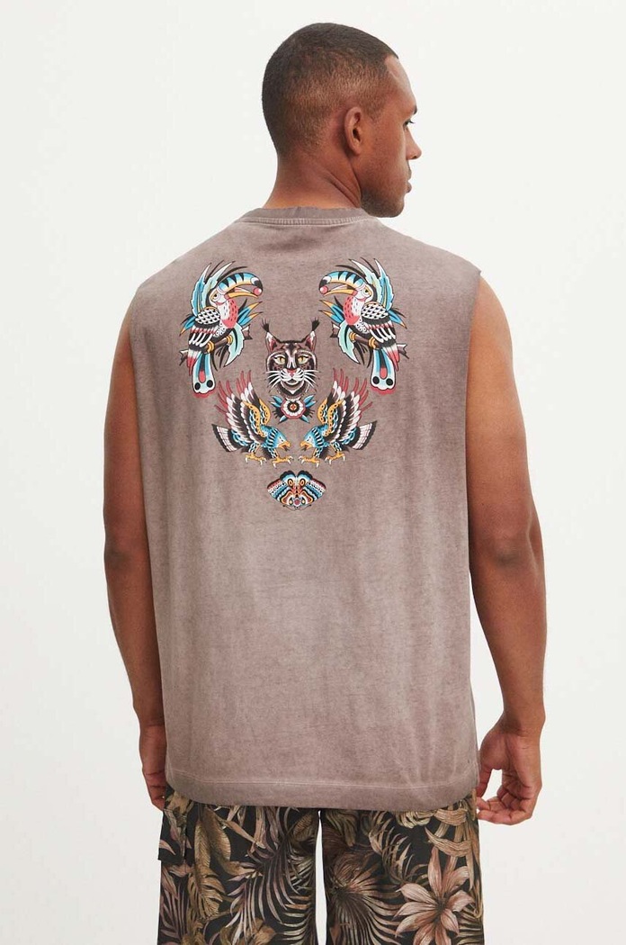 T-shirt bawełniany męski bez rękawów Tattoo Art by Rafał Czerkas - Rafsmiler kolor fioletowy fioletowy RS24-TTMC56