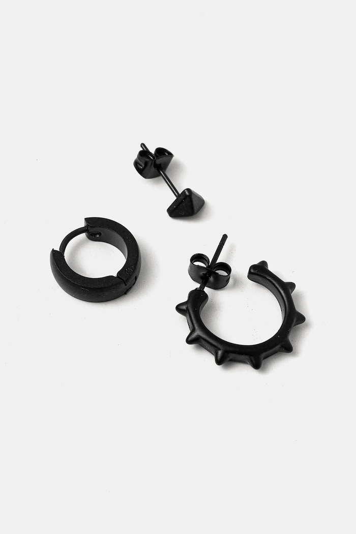 Kolczyki męskie ze stali nierdzewnej (3-pack) 3-pack czarny RS25-AUM500