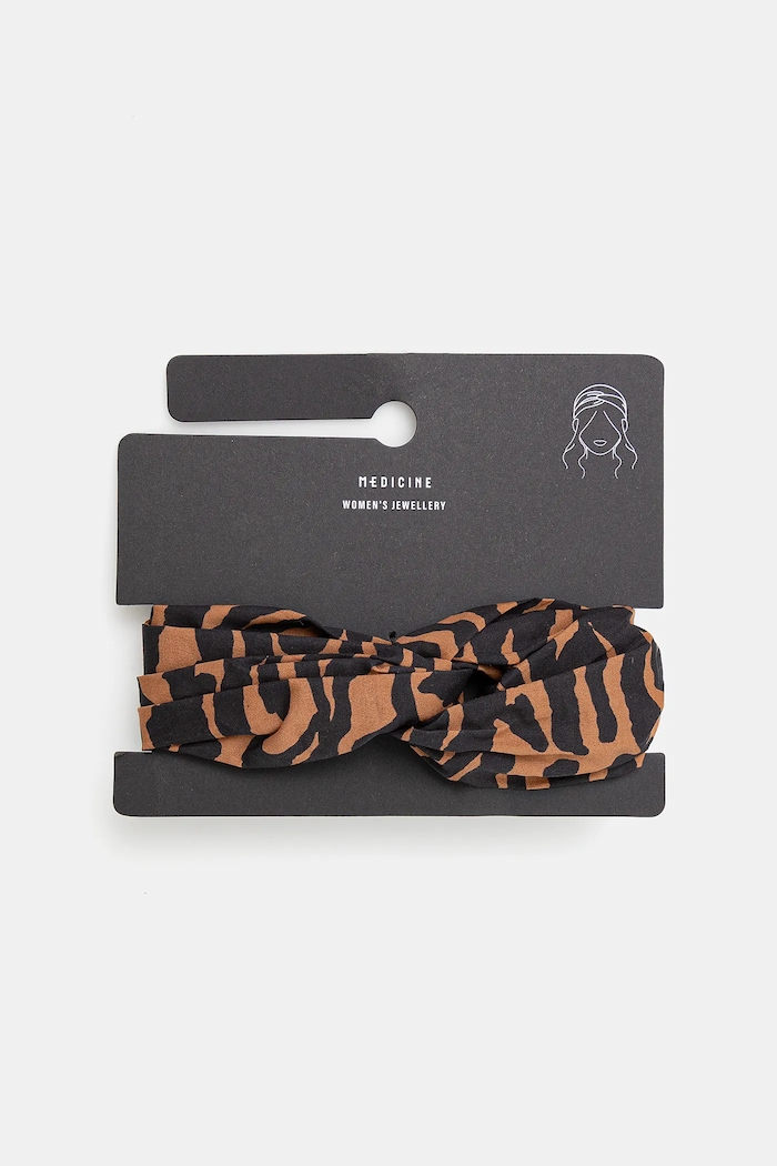 Opaska do włosów damska bawełniana wzorzysta kolor brązowy brązowy RS25.AWD805