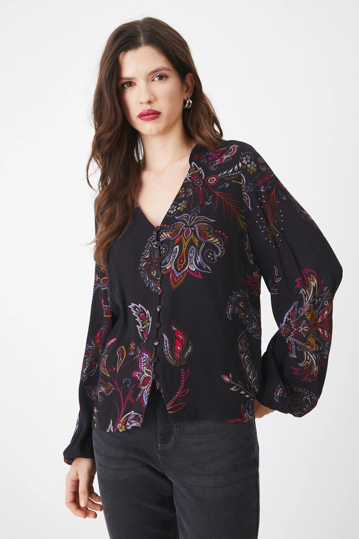 Bluzka damska regular wzorzysta kolor czarny czarny RS25-BDD105