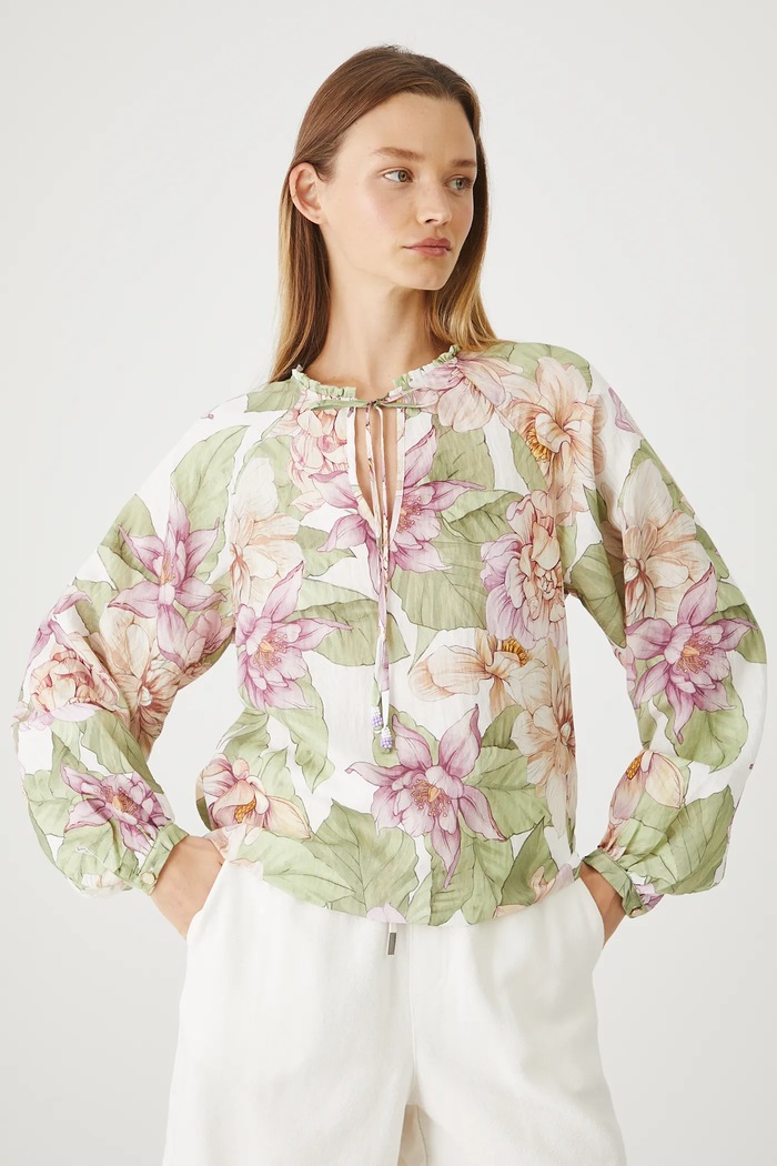 Bluzka damska regular w kwiaty kolor biały biały RS25-BDD909