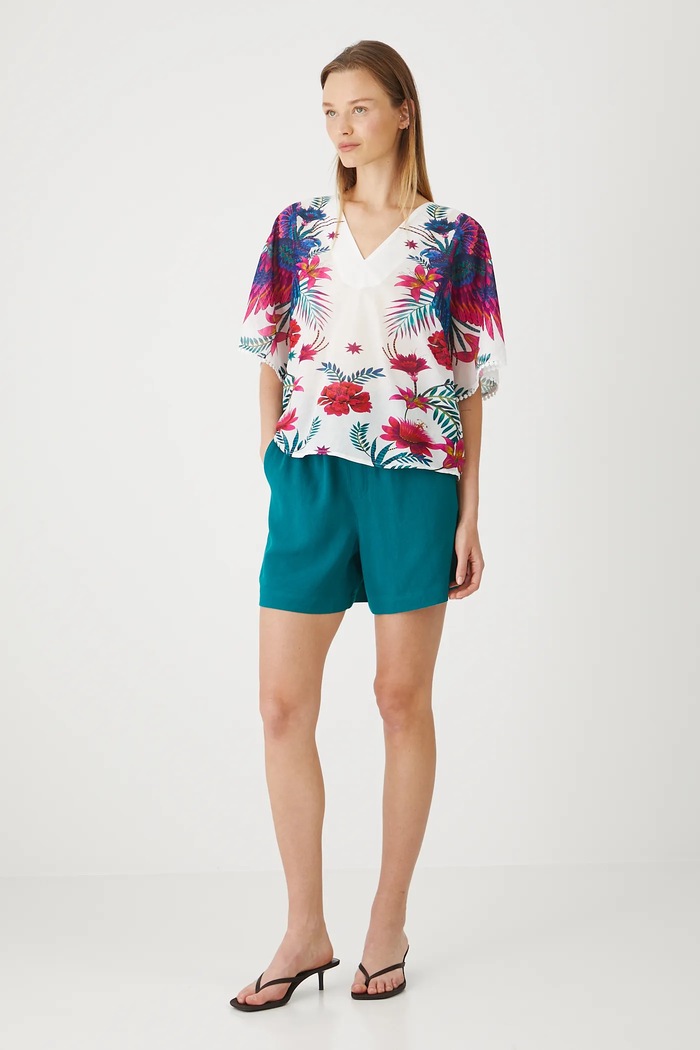 Medicine bluza din bumbac flori alb RS25-BKDA02