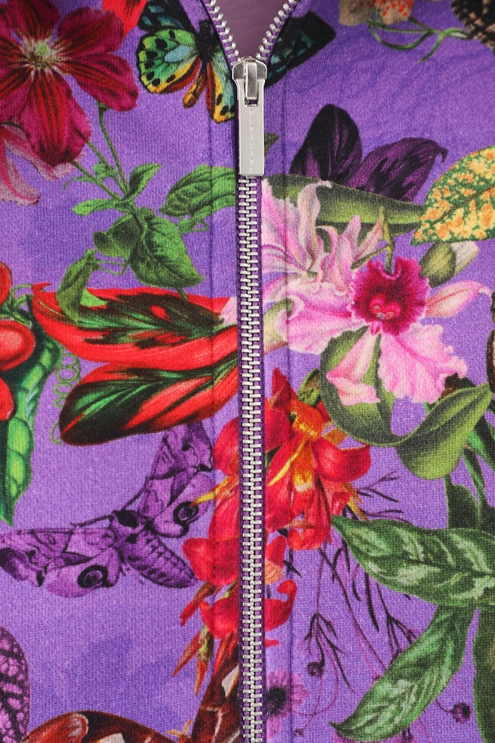 Bavlnená mikina dámska so vzorovanou kapucňou fialová farba RS25-BLD051 fialová