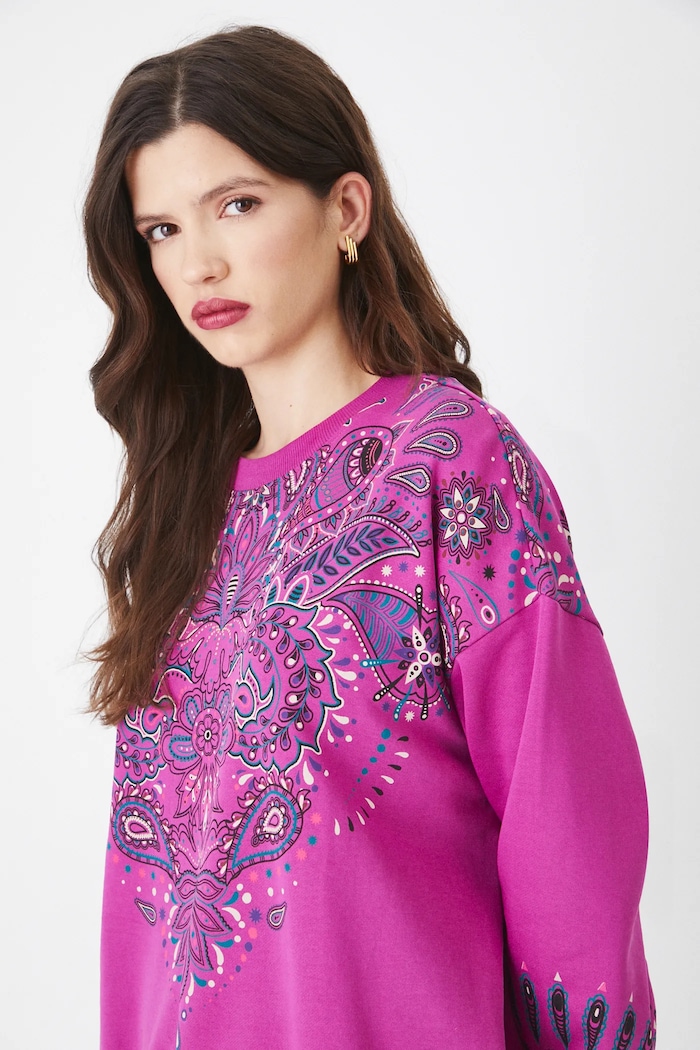 Bluza damska z nadrukiem kolor fioletowy fioletowy RS25-BLD101
