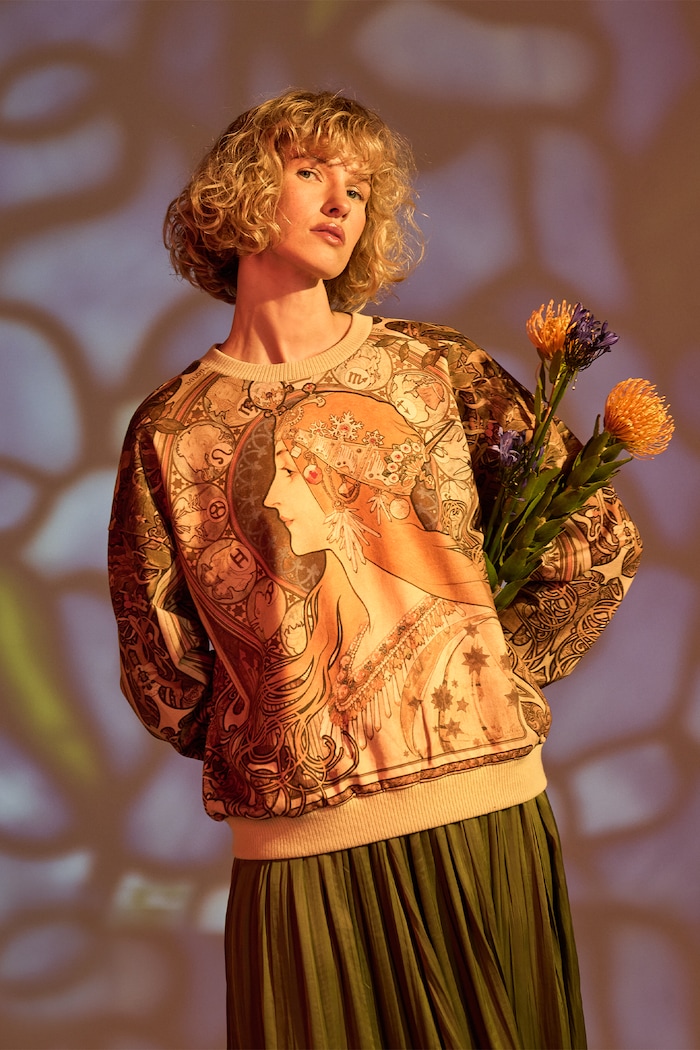 Bluza bawełniana damska z kolekcji Eviva L'arte kolor beżowy wzorzyste beżowy RS25.BLD255