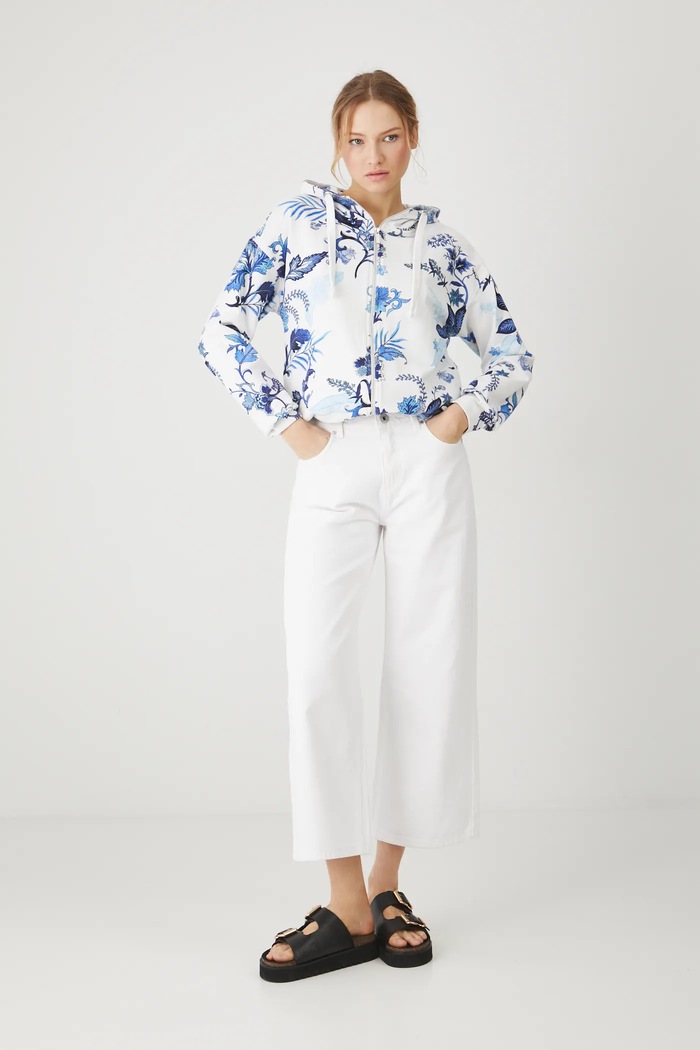 Bluza damska z kapturem wzorzysta kolor biały RS25-BLD701 biały RS25
