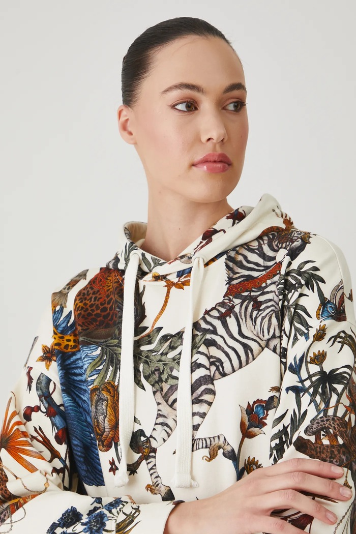 Bluza damska z kapturem wzorzysta kolor multicolor multicolor RS25-BLD800