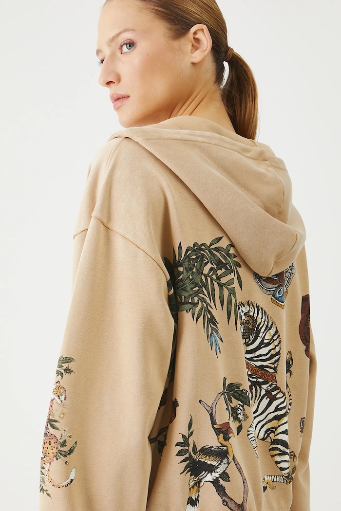 Bluza bawełniana damska z nadrukami kolor beżowy beżowy RS25.BLD801