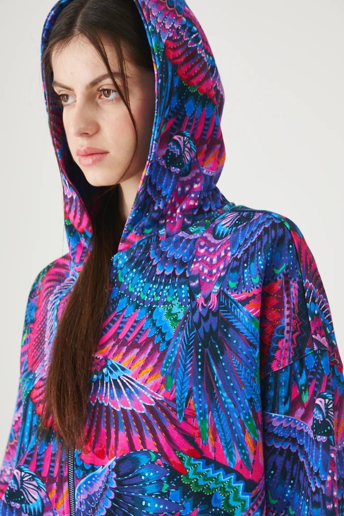 Bluza damska z kapturem wzorzysta multicolor RS25-BLDA01
