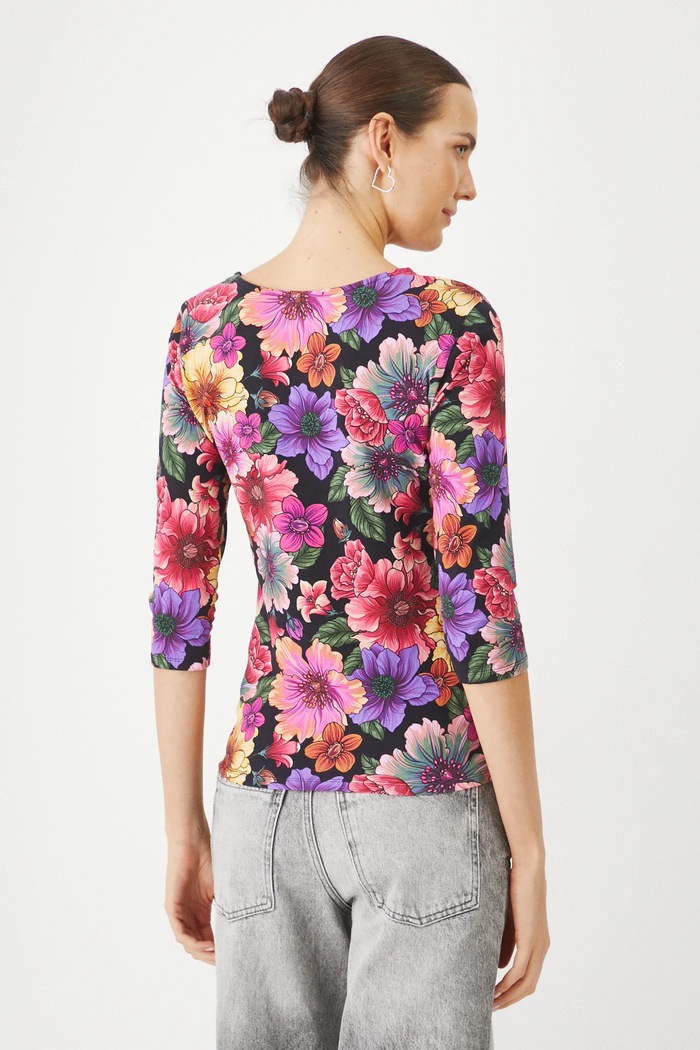 Odzież Longsleeve bawełniany damski z elastanem w kwiaty kolor multicolor RS25.BUD020 multicolor
