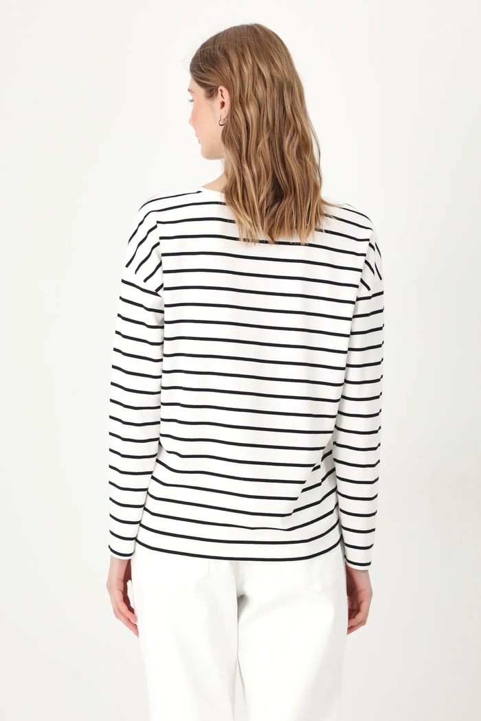 Odzież Longsleeve bawełniany damski z elastanem w pasy kolor biały RS25-BUD050 biały