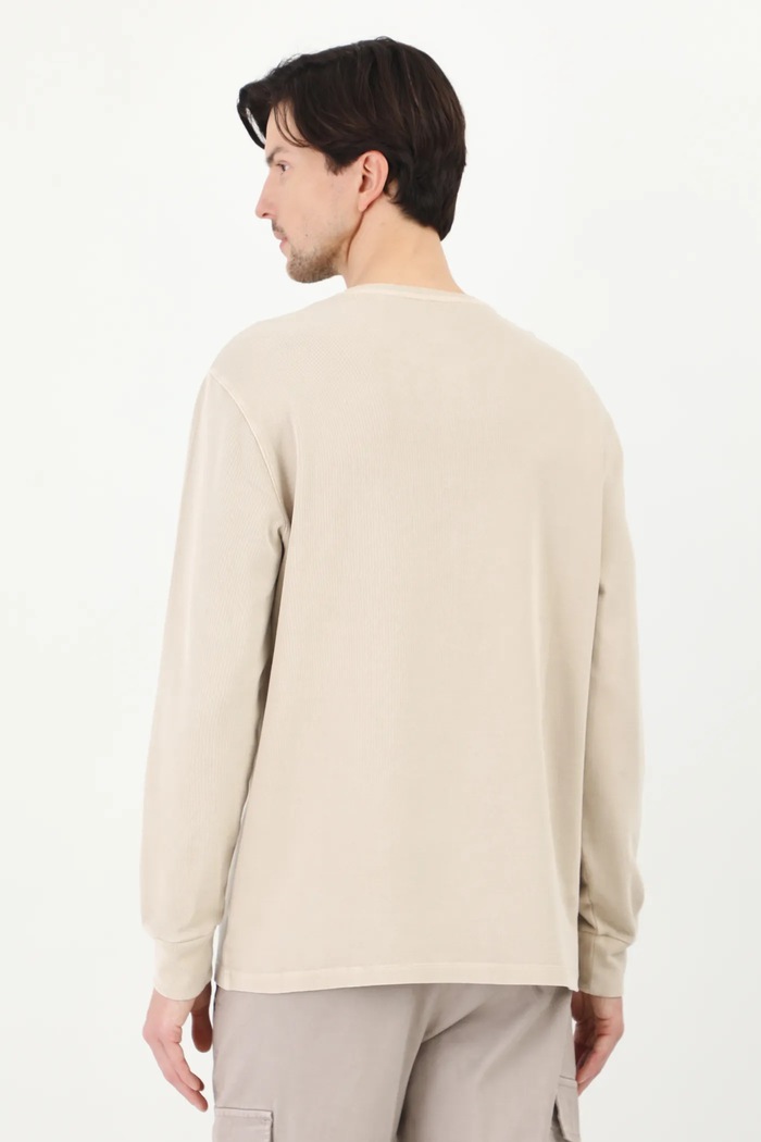 Odzież Longsleeve bawełniany męski z elastanem z efektem sprania kolor beżowy RS25-BUM040 beżowy