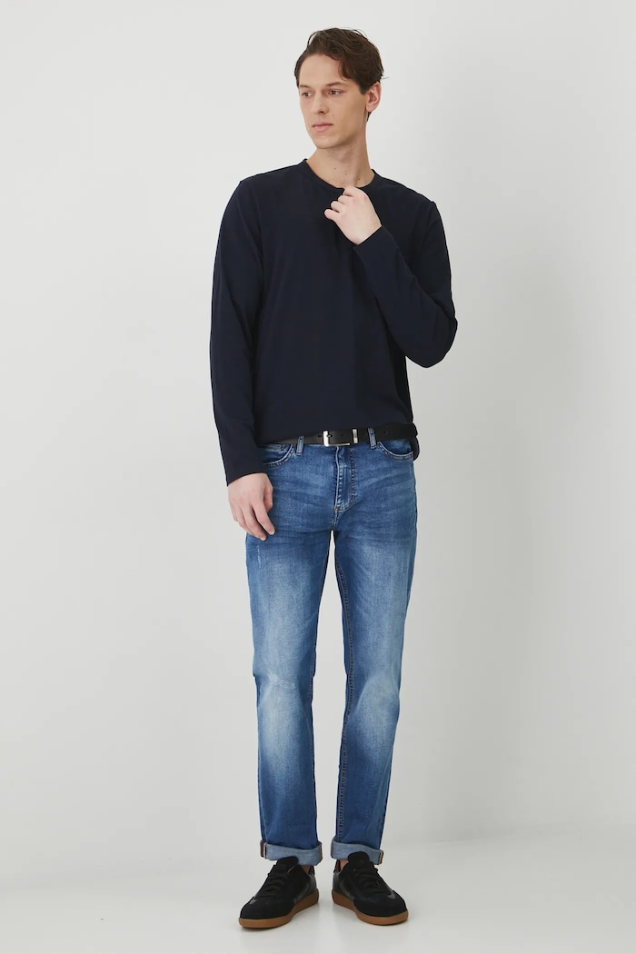 Longsleeve bawełniany męski gładki kolor granatowy RS25-BUM050 granatowy RS25
