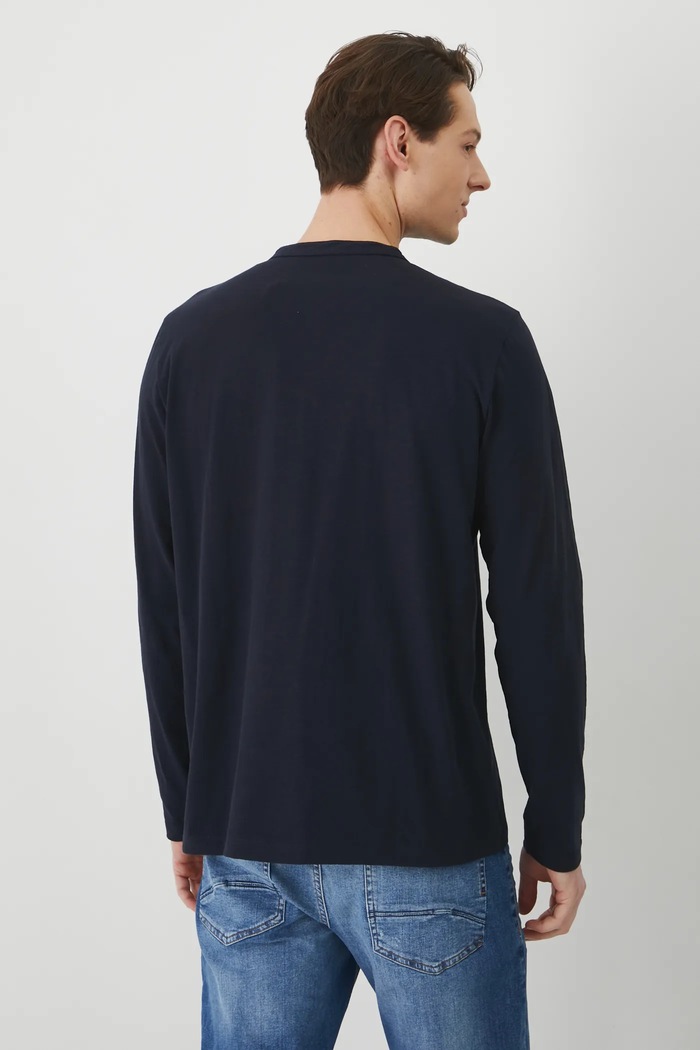 Odzież Longsleeve bawełniany męski gładki kolor granatowy RS25-BUM050 granatowy