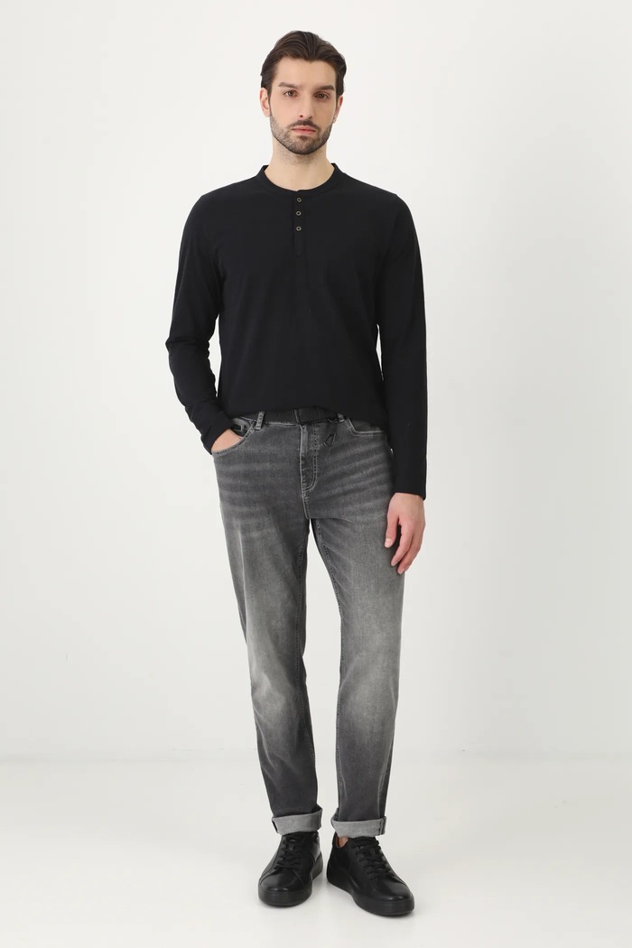 Longsleeve bawełniany męski gładki kolor czarny RS25-BUM050 czarny RS25