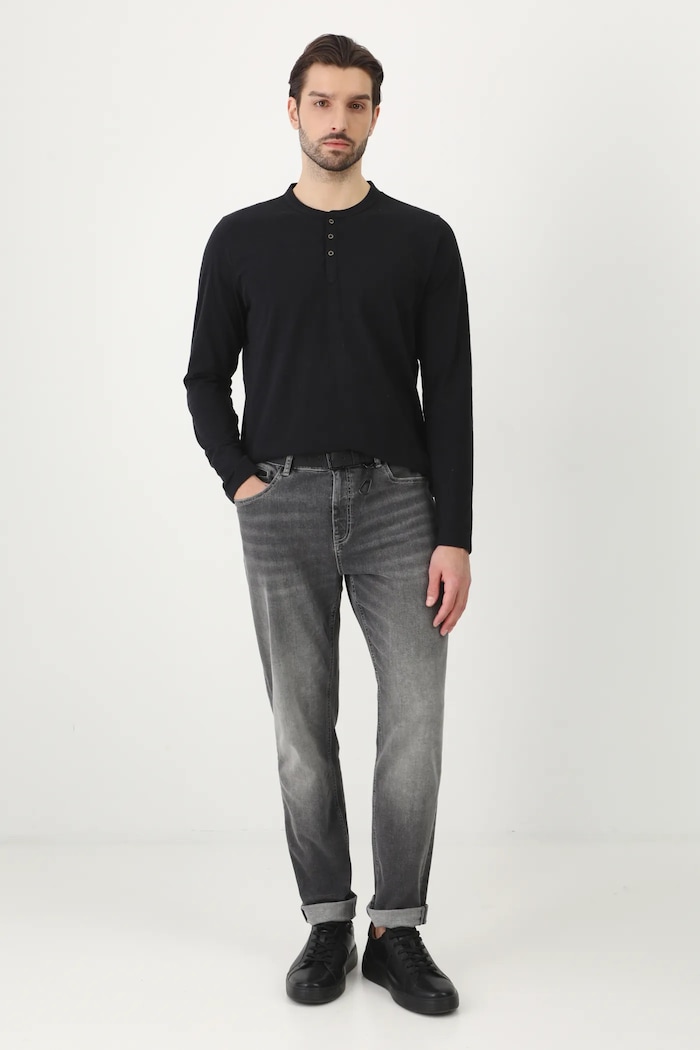 Longsleeve bawełniany męski gładki kolor czarny RS25-BUM050 czarny RS25