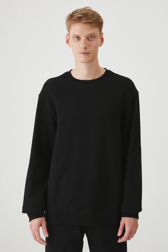 Longsleeve bawełniany męski z fakturą kolor czarny bawełna czarny RS25.BUM102