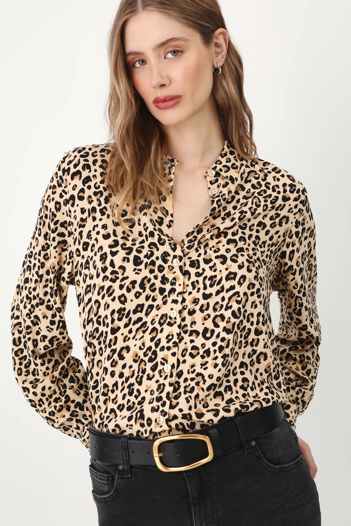 Koszula damska oversize w panterkę kolor beżowy casual beżowy RS25-KDD050