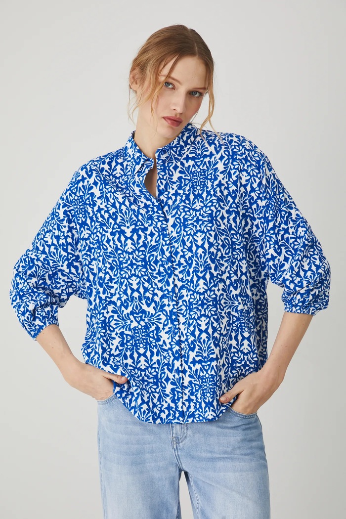 Koszula z domieszką lnu damska wzorzysta kolor multicolor casual multicolor RS25-KDD703