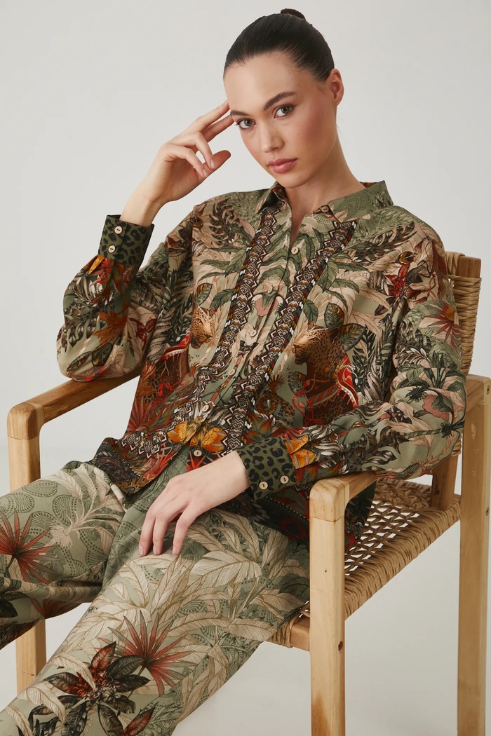 Koszula z domieszką lnu wzorzysta kolor multicolor casual multicolor RS25-KDD801