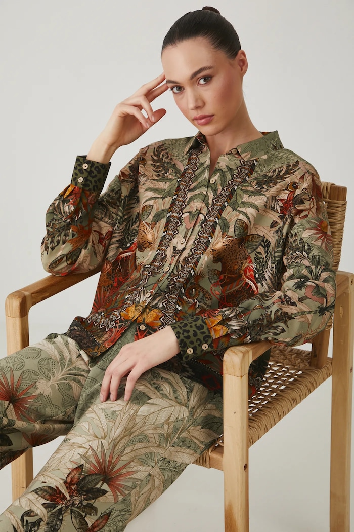 Koszula z domieszką lnu wzorzysta kolor multicolor casual multicolor RS25-KDD801