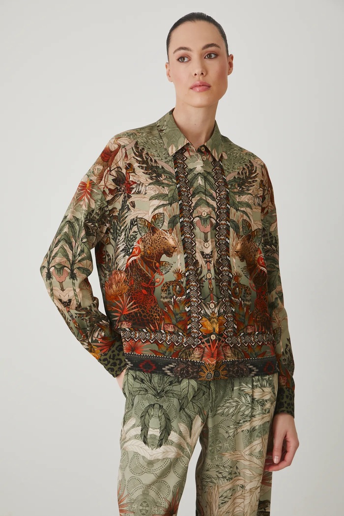 Koszula z domieszką lnu wzorzysta kolor multicolor multicolor RS25-KDD801