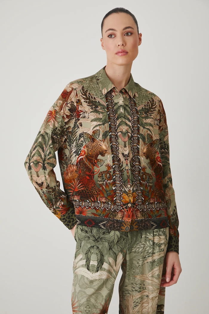 Koszula z domieszką lnu wzorzysta kolor multicolor multicolor RS25-KDD801