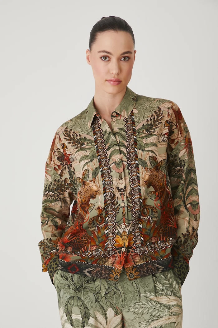 Koszula z domieszką lnu wzorzysta kolor multicolor RS25-KDD801 multicolor