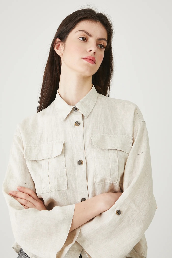 Ľanová košeľa hladké casual béžová RS25-KDDB03