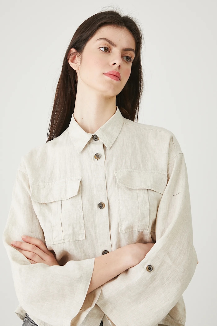 Ľanová košeľa hladké casual béžová RS25-KDDB03