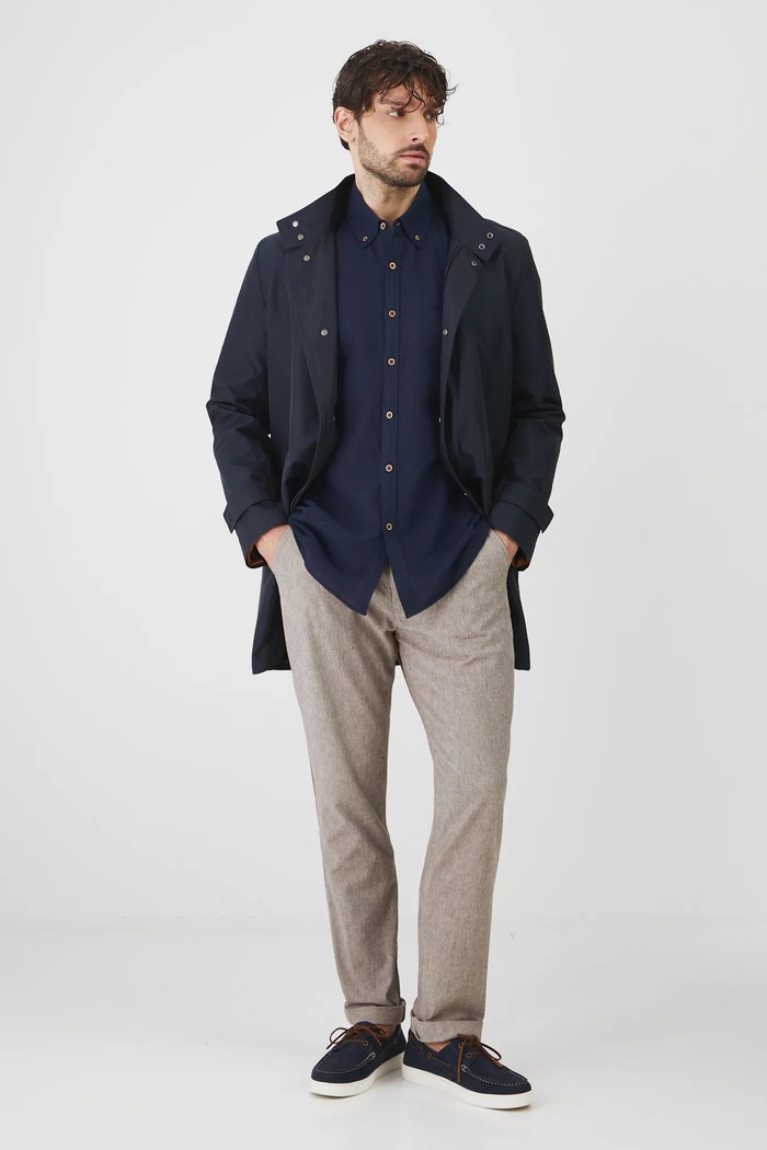 Lněná košile pánská s límcem button-down tmavomodrá barva RS25-KDM050 námořnická modř RS25