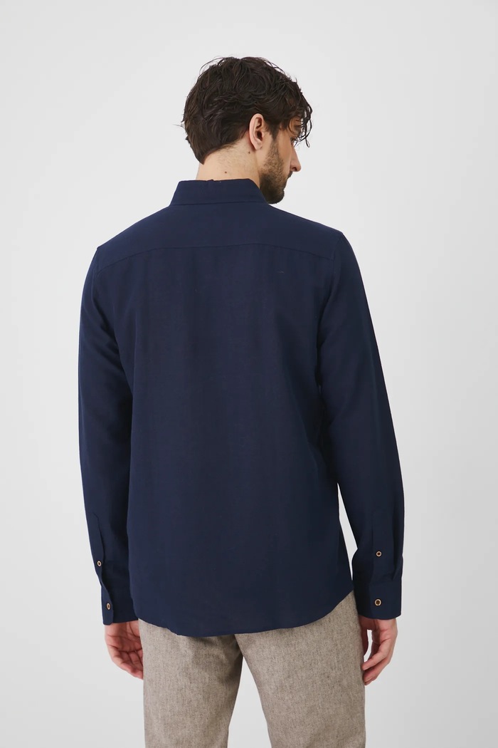 Oblečení Lněná košile pánská s límcem button-down tmavomodrá barva RS25-KDM050 námořnická modř