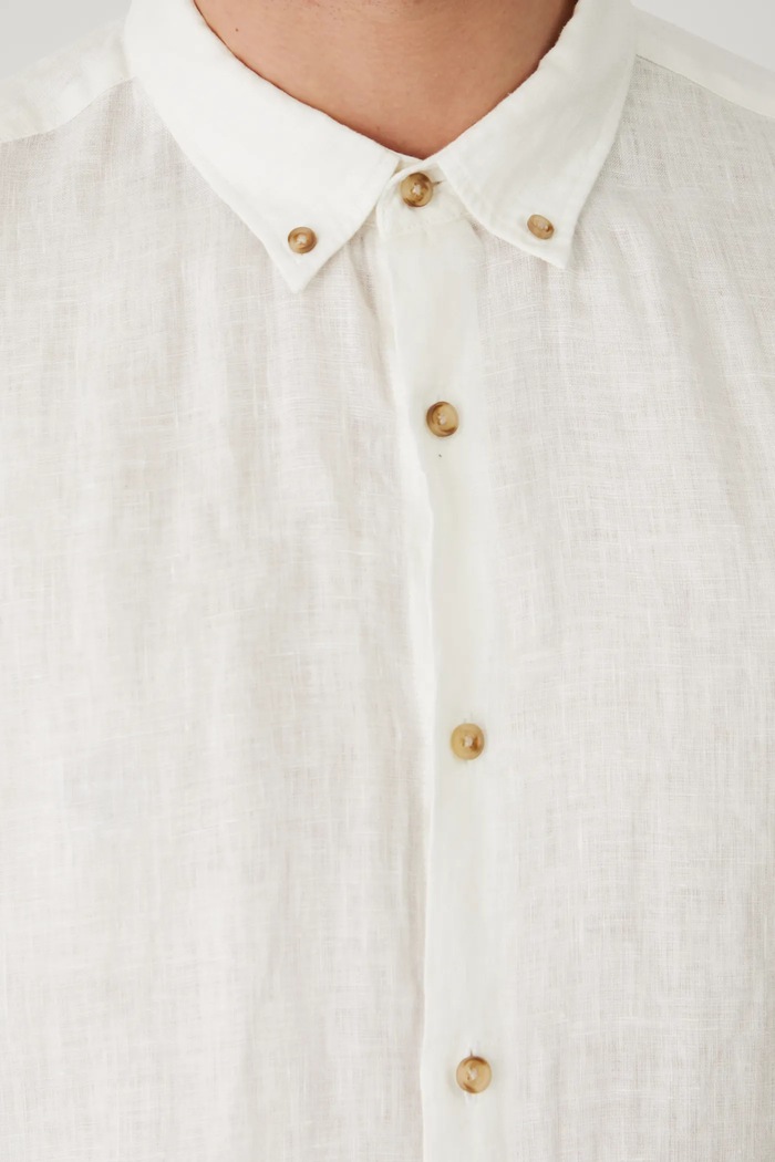 Koszula lniana męska z kołnierzykiem button-down kolor biały RS25-KDM071 biały