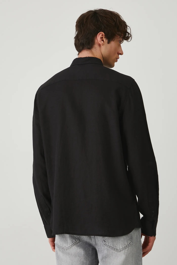 Oblečení Lněná košile pánská s límcem button-down černá barva RS25-KDM071 černá