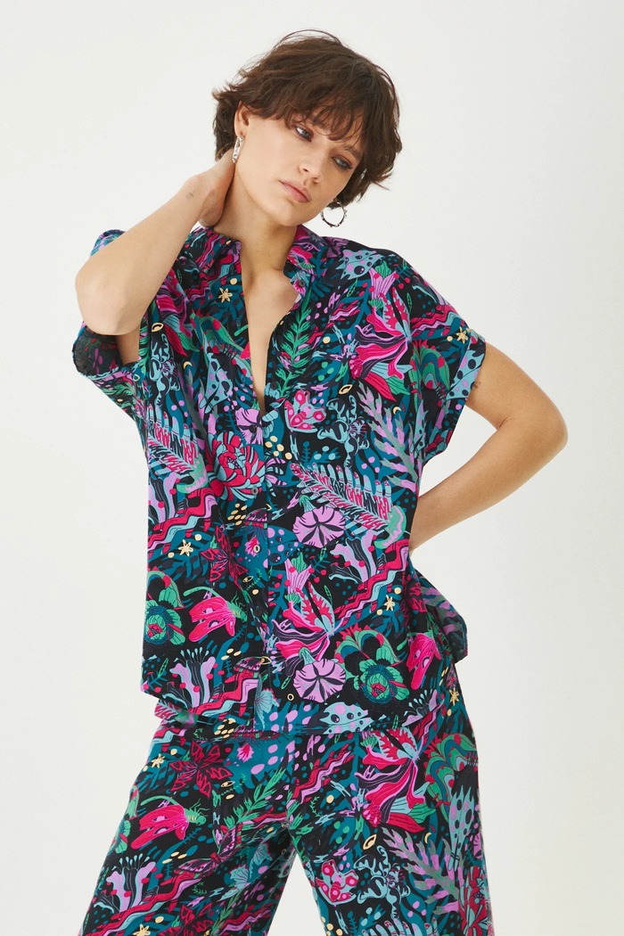 Koszula damska oversize wzorzysta kolor multicolor casual multicolor RS25-KKD071