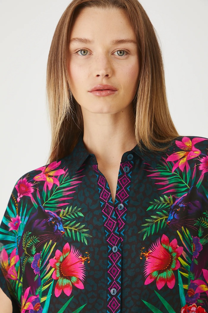 Koszula bawełniana damska wzorzysta kolor multicolor multicolor RS25-KKDA00