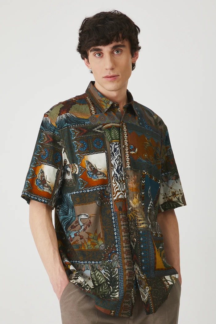 Koszula męska z kołnierzykiem klasycznym wzorzysta kolor multicolor wzorzyste multicolor RS25-KKM802