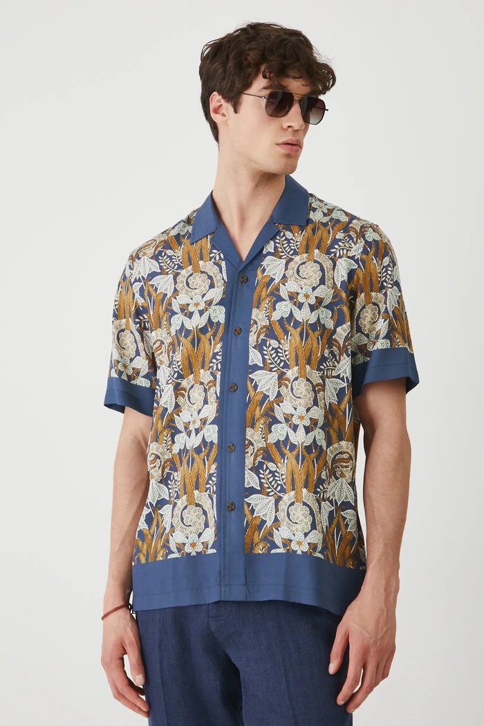 Koszula męska z kołnierzykiem typu resort wzorzysta kolor multicolor wzorzyste multicolor RS25-KKM901