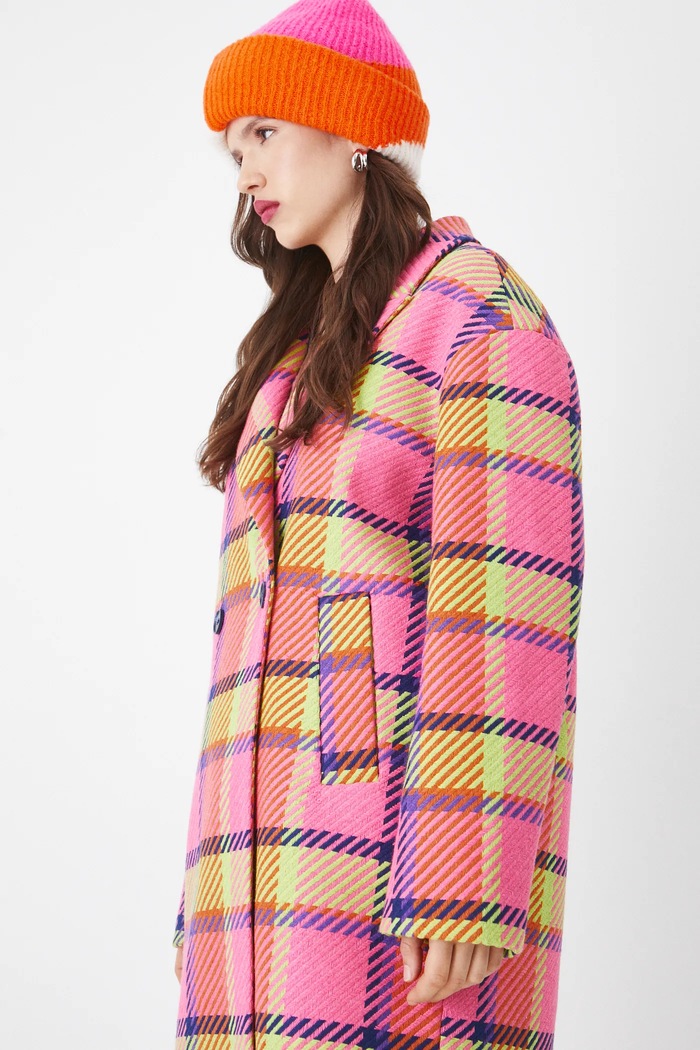 Płaszcz z domieszką wełny damski w kratę kolor multicolor multicolor RS25-KPD104