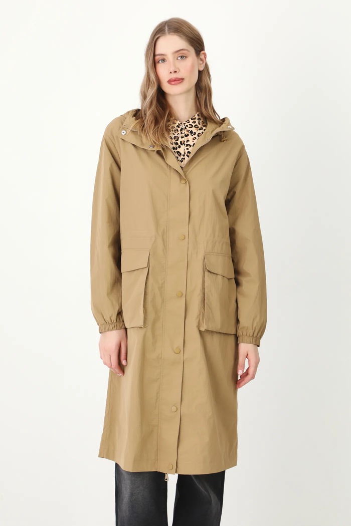 Parka dámská hladký povrch béžová barva s kapucí béžová RS25-KPD500