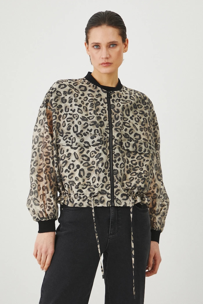 Kurtka bomber damska w panterkę kolor multicolor nieocieplane multicolor RS25-KUD704