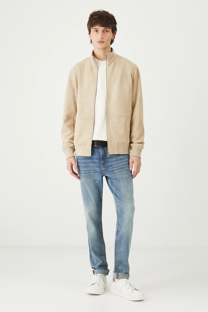 Kurtka męska typu harrington z imitacji zamszu kolor beżowy RS25.KUM301 beżowy RS25