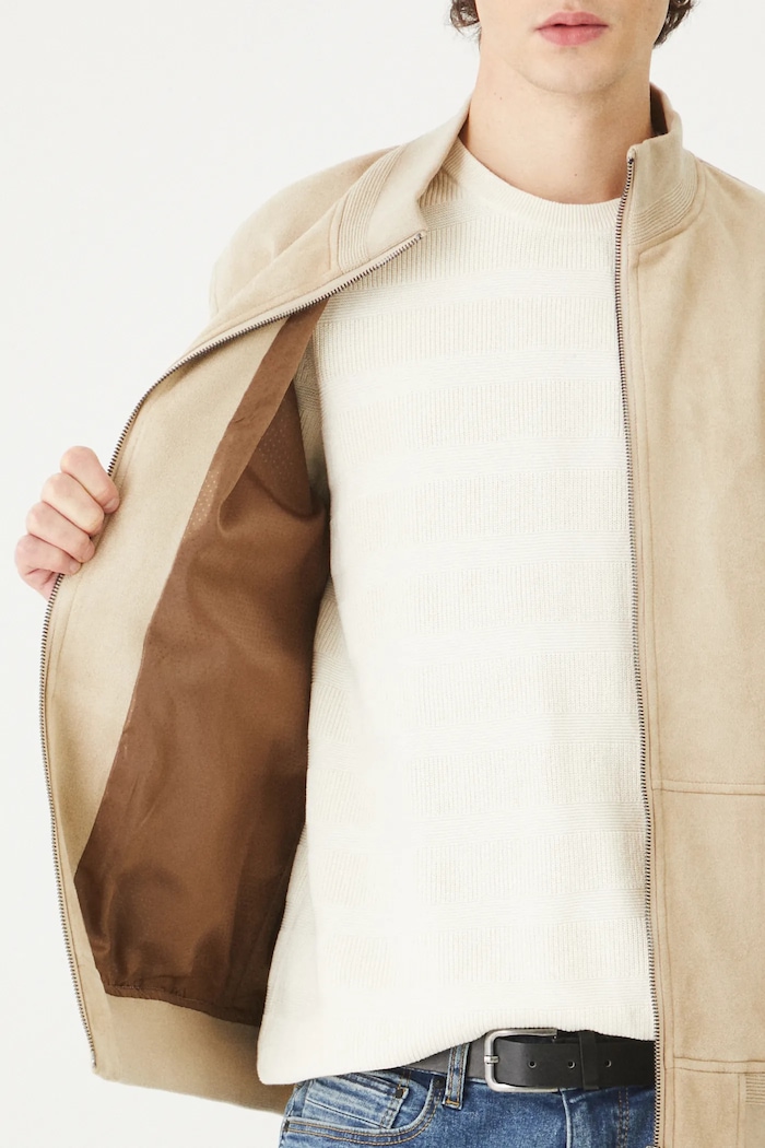 Kurtka męska typu harrington z imitacji zamszu kolor beżowy RS25.KUM301