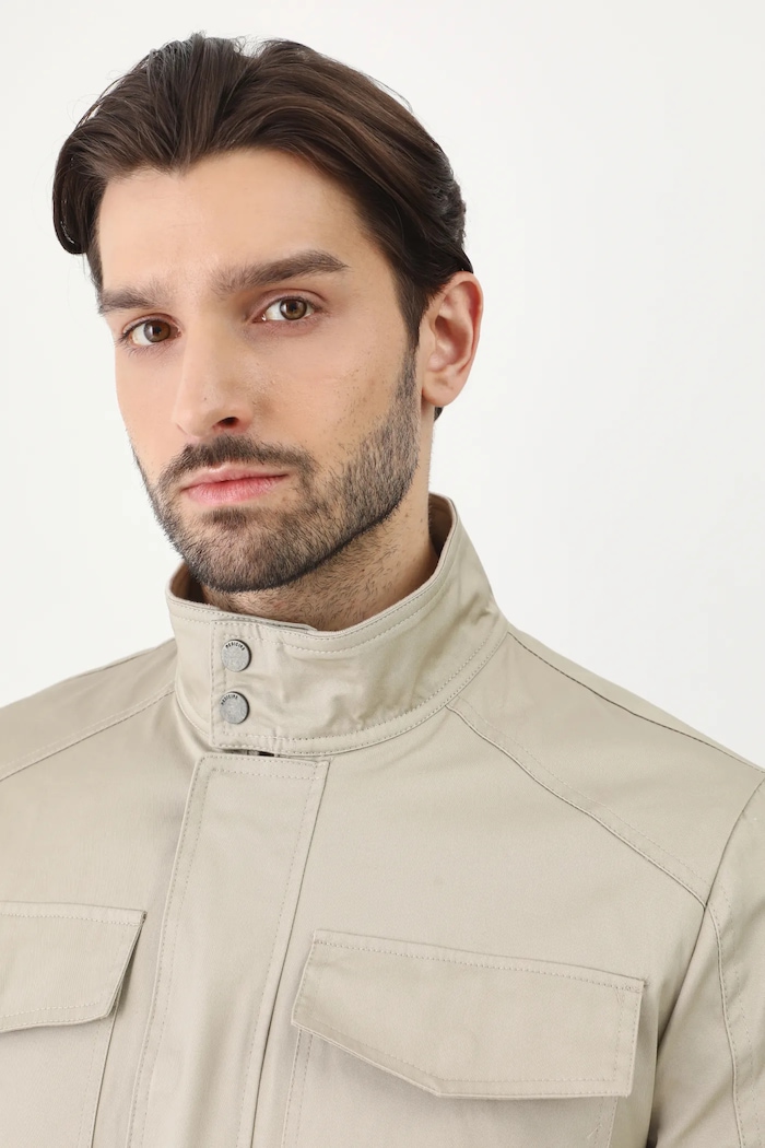 Kurtka męska typu harrington gładka kolor beżowy RS25-KUM302 beżowy