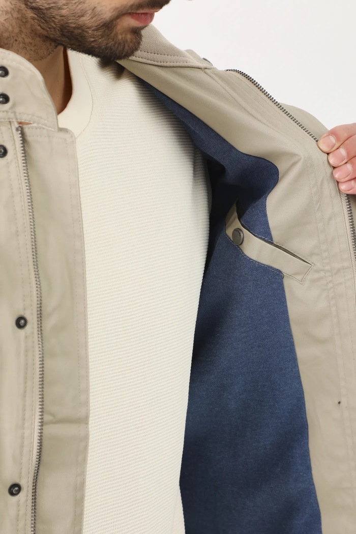 Kurtka męska typu harrington gładka kolor beżowy RS25-KUM302