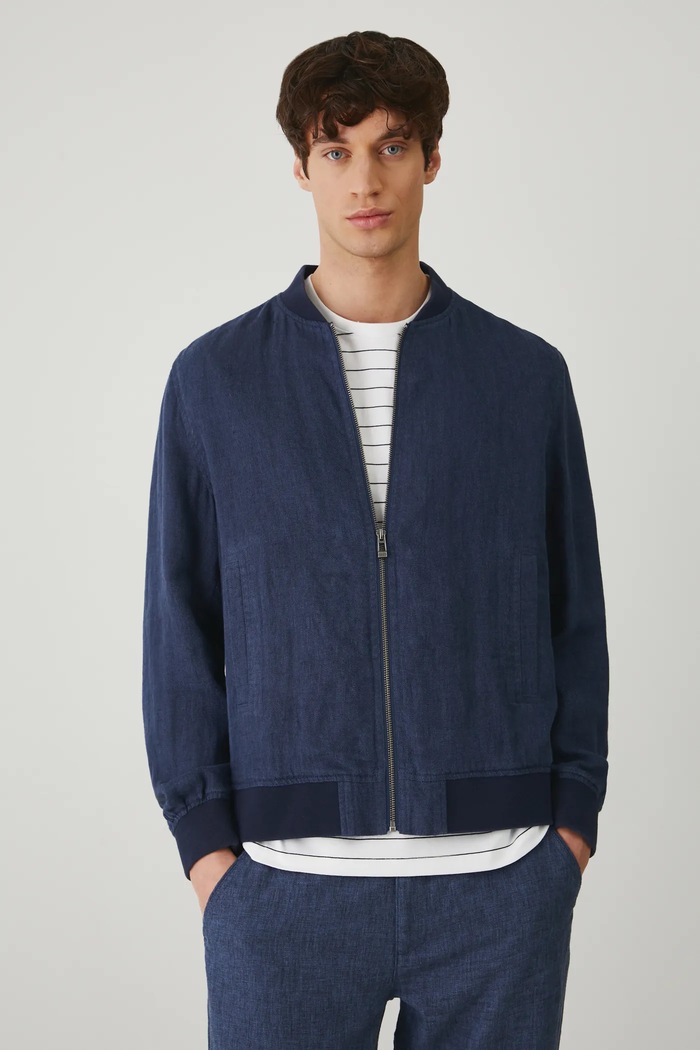 Lanena bomber jakna Medicine S podlogo mornarsko modra RS25-KUM700