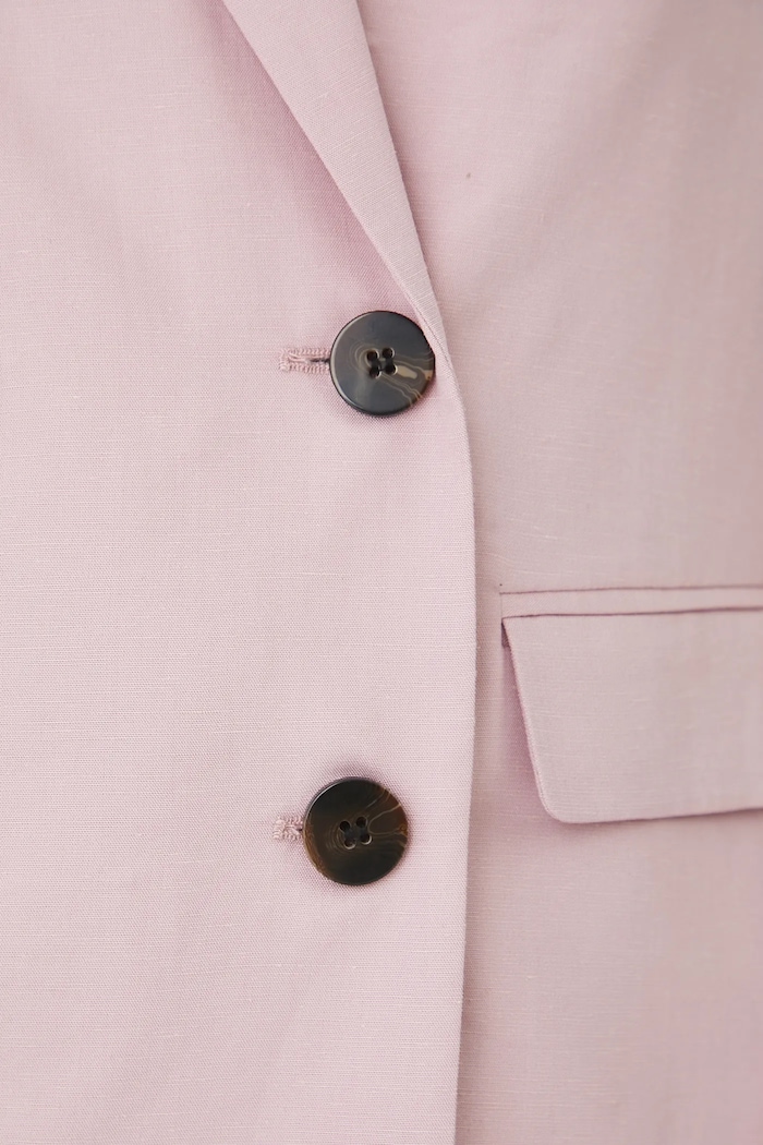 Marynarka z domieszką lnu damska dwurzędowa gładka kolor różowy RS25-KZD900