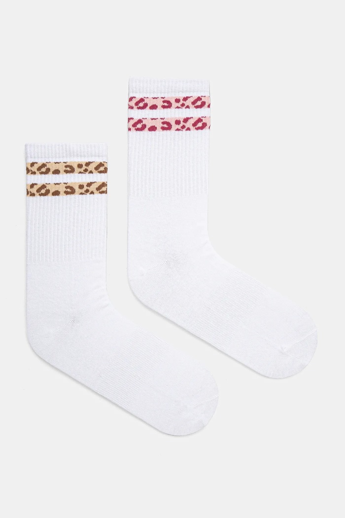 Bavlněné ponožky dámské s proužky (2-pack) bílá barva dlouhé ponožky bílá RS25.LGD204