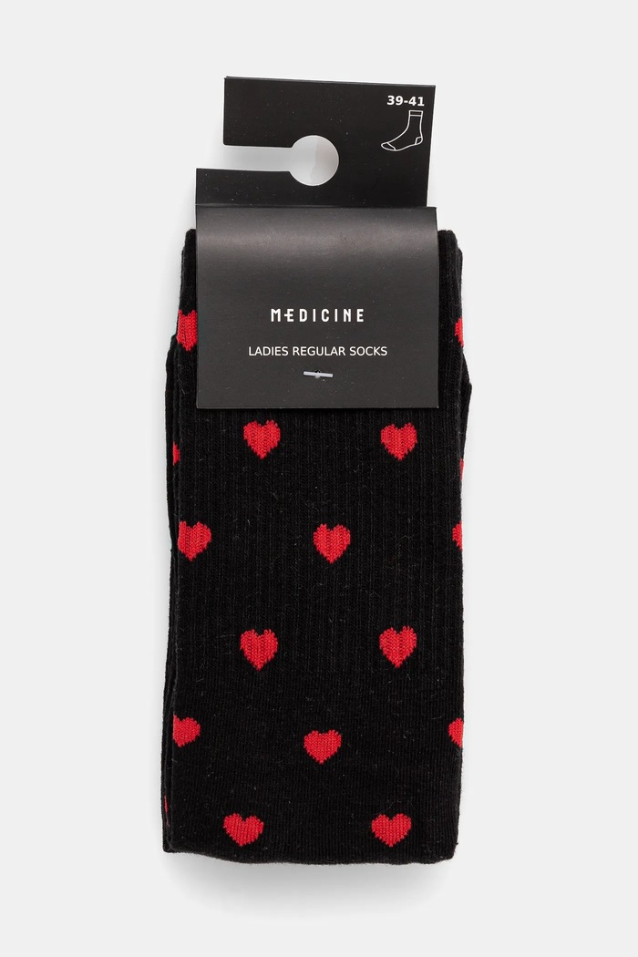 Odzież Skarpetki bawełniane damskie w serduszka (2-pack) kolor czarny RS25.LGD208 czarny